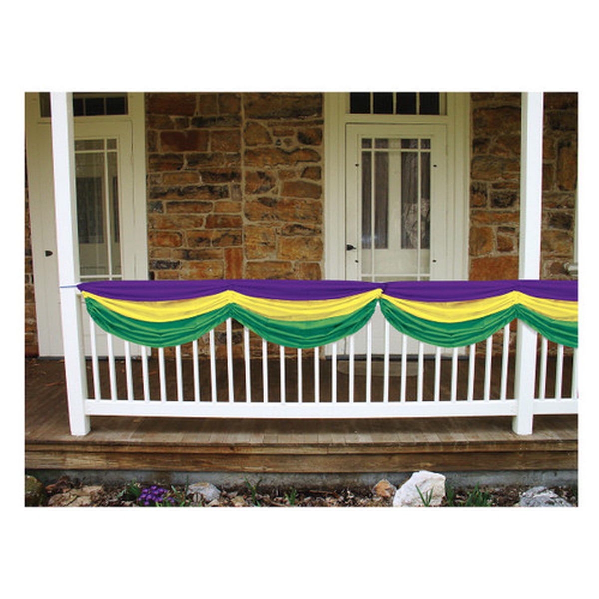 Pack of 6 Purple, Golden Yellow and Green Mardi Gras Fabric Bunting Hanging Decorations 70"