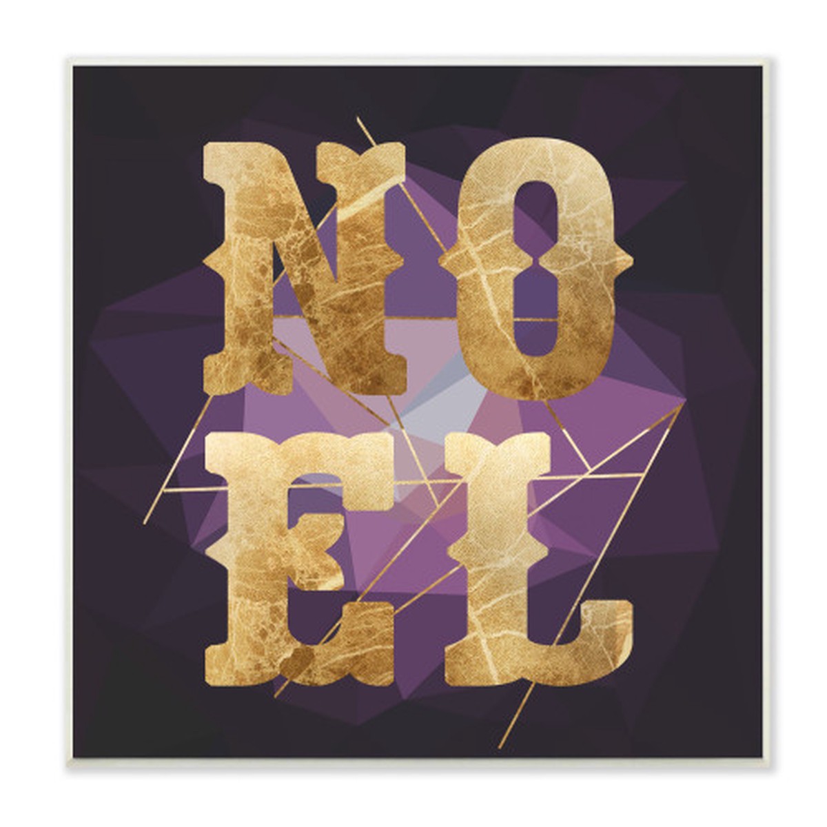Purple and Gold "Noel" Typography Geometric Christmas Square Wall Plaque Art 12" x 12"