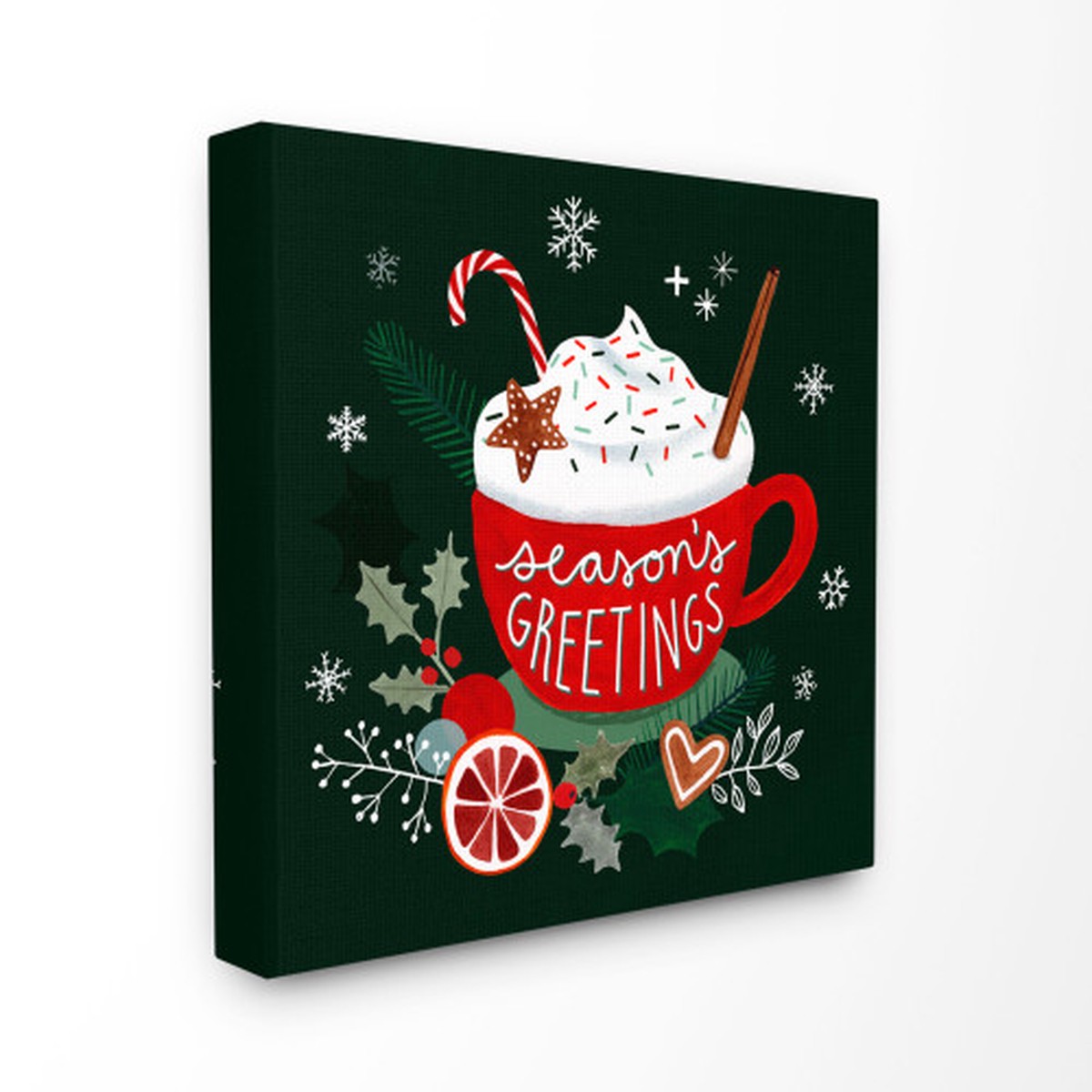Red and Green Christmas Holiday Mug Oversized Stretched Canvas Wall Art 24" x 24"