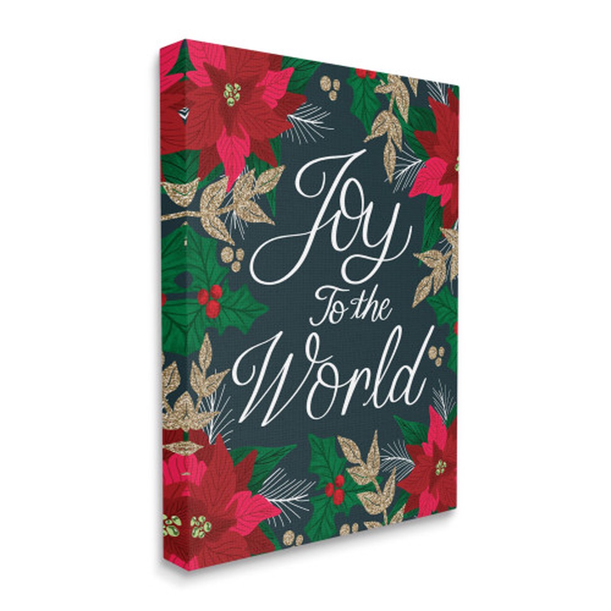 Red and Green Festive Poinsettia Florals Stretched Canvas Wall Art 20" x 16"