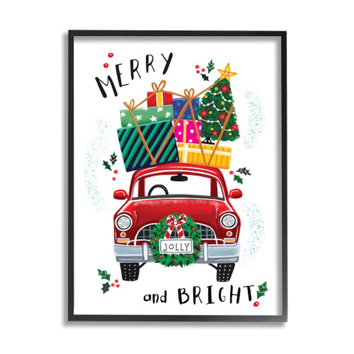 Red and Green Holly Farm Truck XXL Black Framed Wall Art 30" x 24"