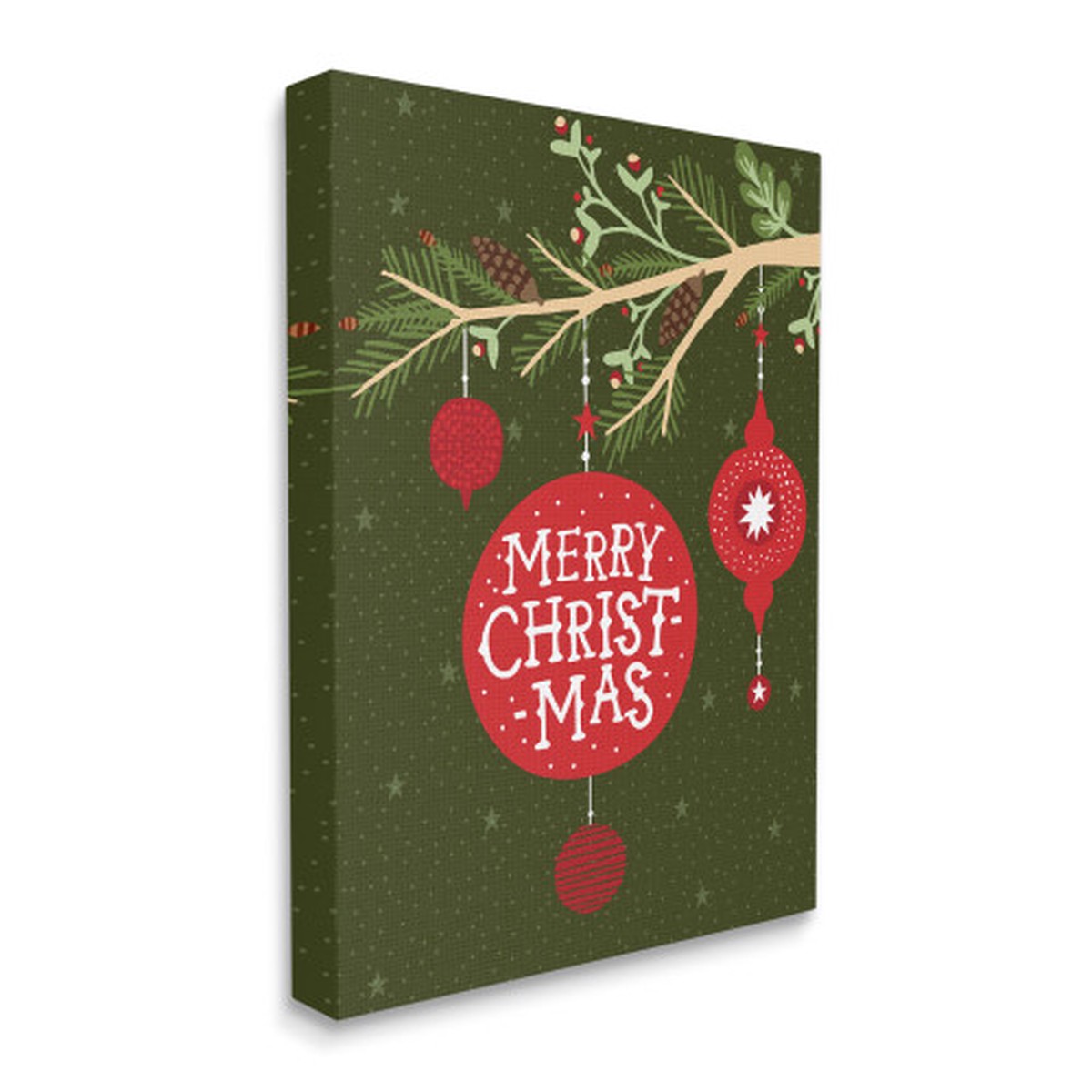Red and Green Merry Christmas Pine Tree Ornament XXL Stretched Canvas Wall Art 40" x 30"