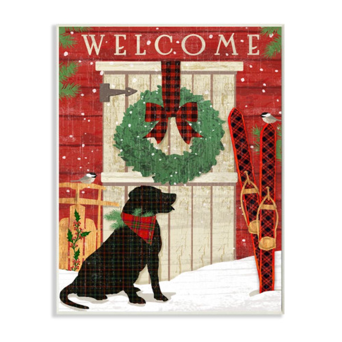 Red and Green Welcome Home Pet Scene Christmas Rectangular Wall Plaque Art Decor 15" x 10"