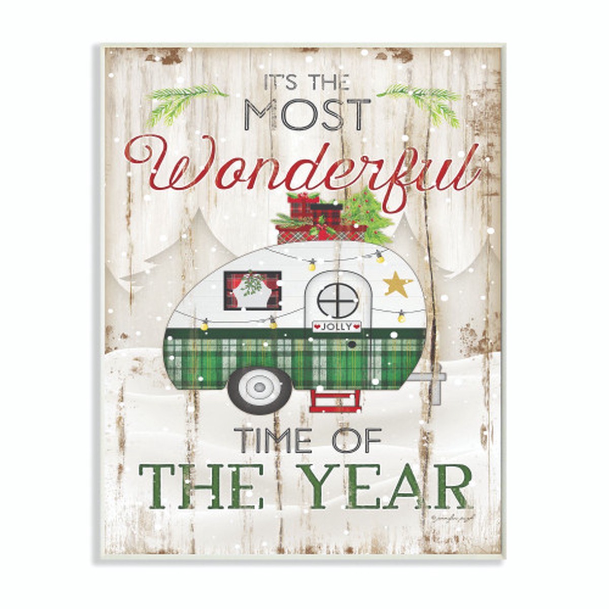 Red and Green Wonderful Time Plaid Camper Oversized Wall Plaque Art 19" x 13"