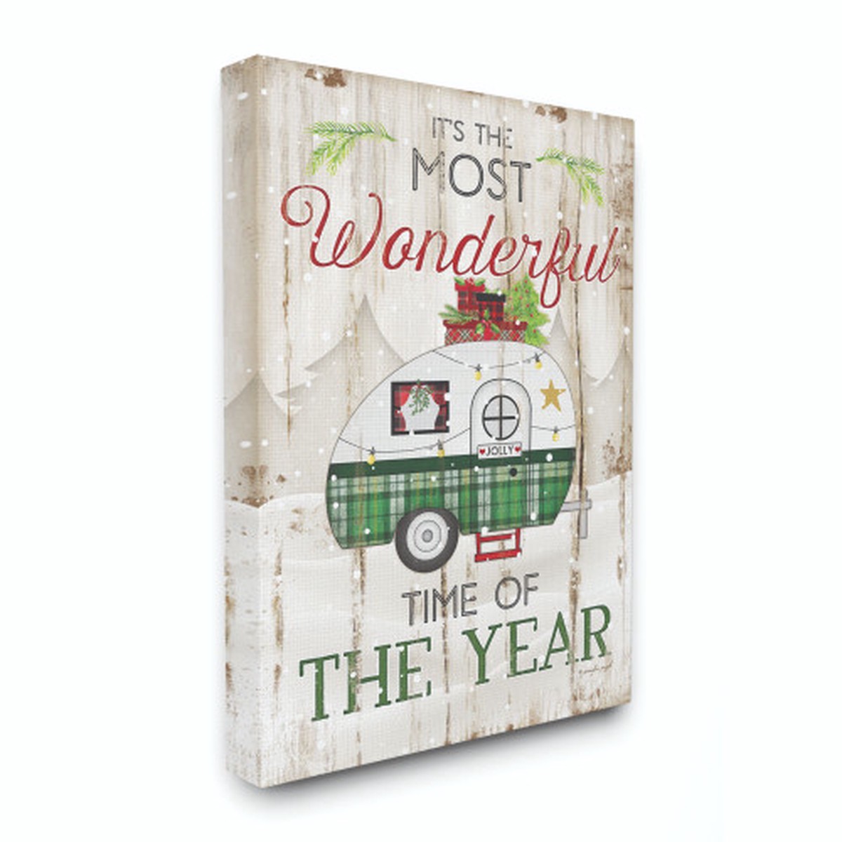 Red and Green Wonderful Time Plaid Camper Stretched Canvas Wall Art 20" x 16"
