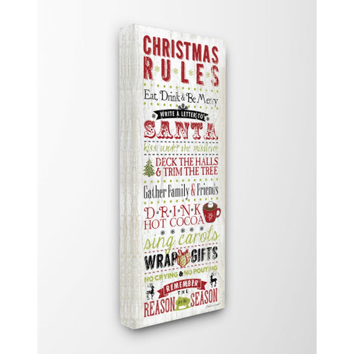 Red and White Christmas Rules Typography Rectangular Wall Art 40" x 17"