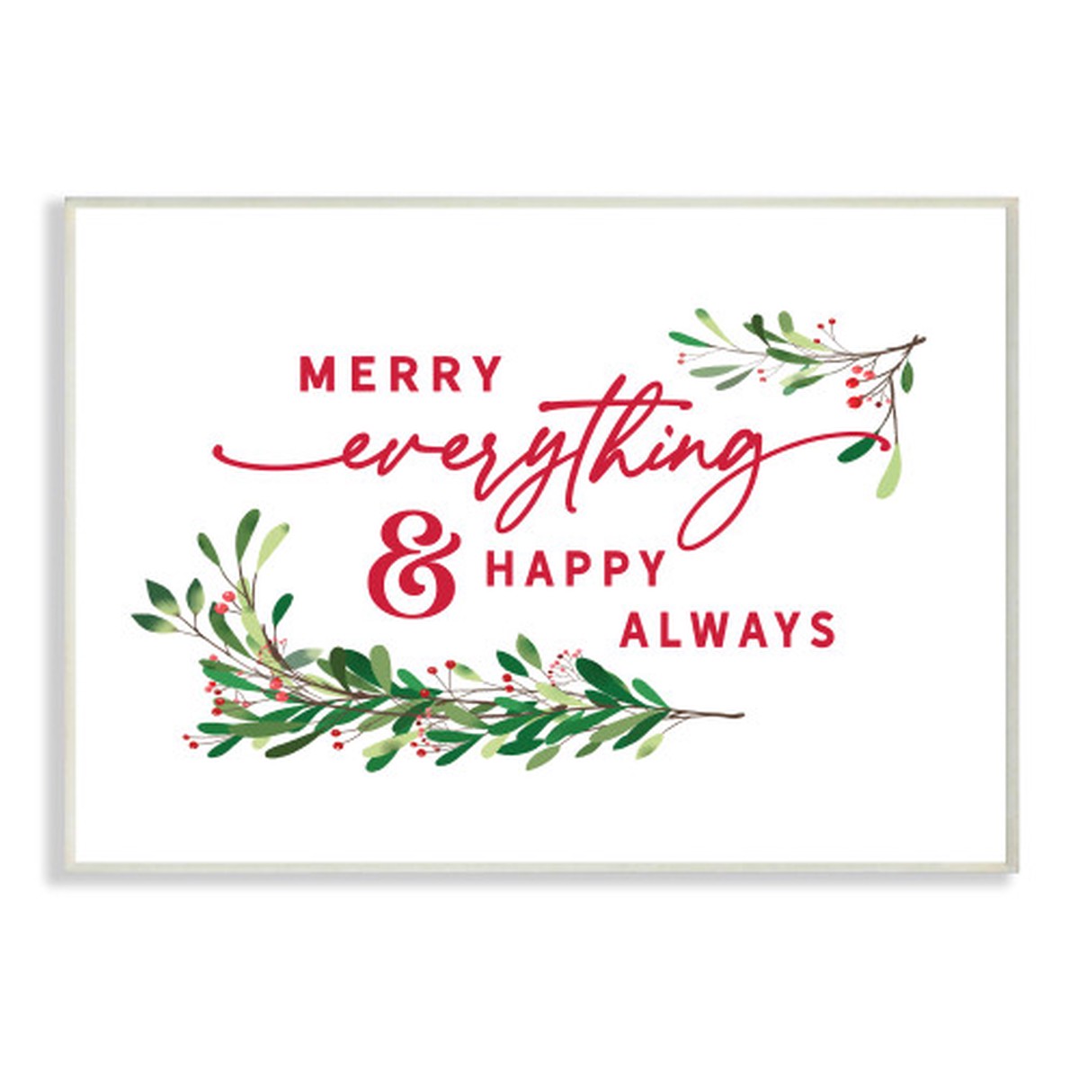 Red and White "Merry Everything Happy Always" Christmas Wall Plaque Art 19" x 13"