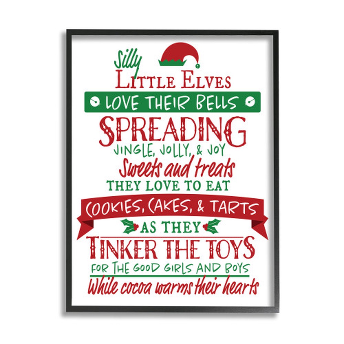 White and Black Little Elves Festive List Phrases Framed Christmas Wall Art 20" x 16"