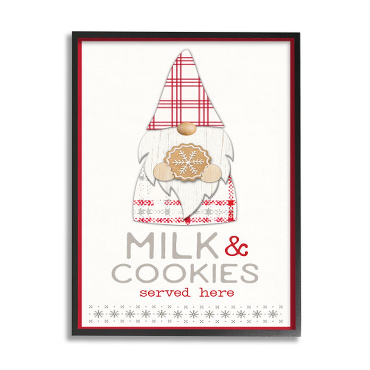 White and Black Milk Cookies Plaid Gnome Framed Christmas Wall Art 20" x 16"