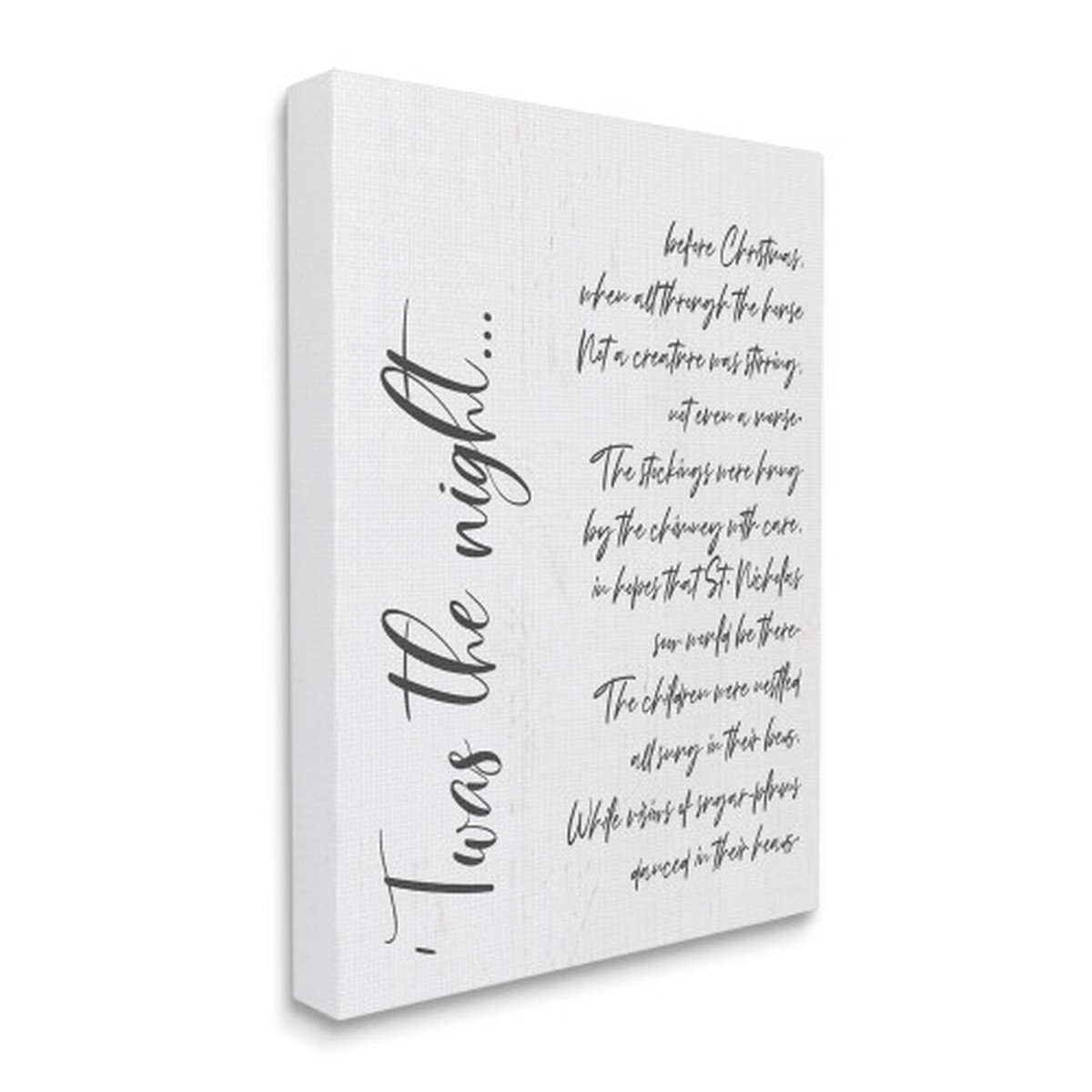 White and Black Twas the Night Quote Minimal Whimsical Christmas Rectangular Wall Art 30" x 24"