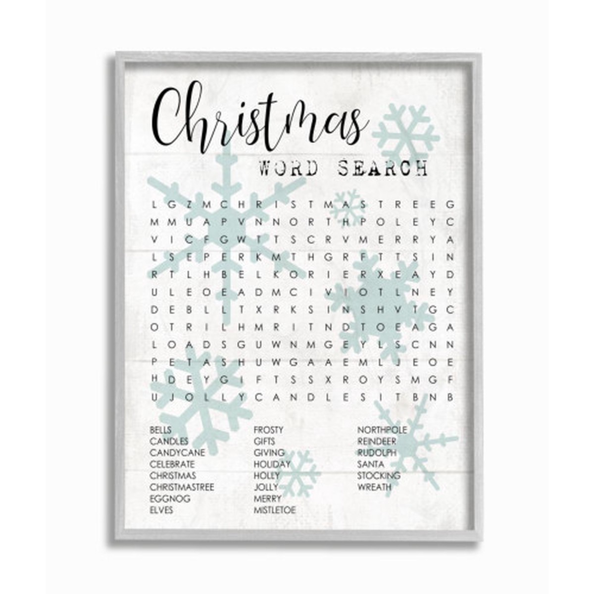White and Black Word Search Activity Christmas Farmhouse Rustic Framed Wall Art Decor 20" x 16"