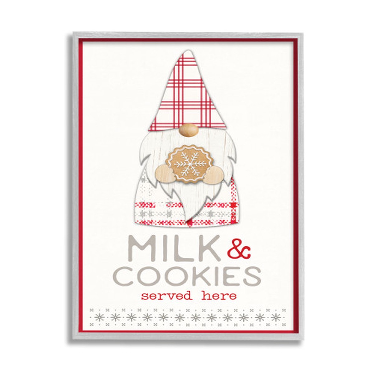 White and Gray Milk Cookies Plaid Gnome Framed Giclee Texturized Christmas Wall Art 20" x 16"