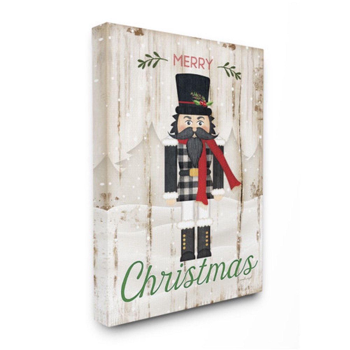 White and Green "Merry Christmas" Winter Nutcracker Christmas Wall Art 48" x 36"