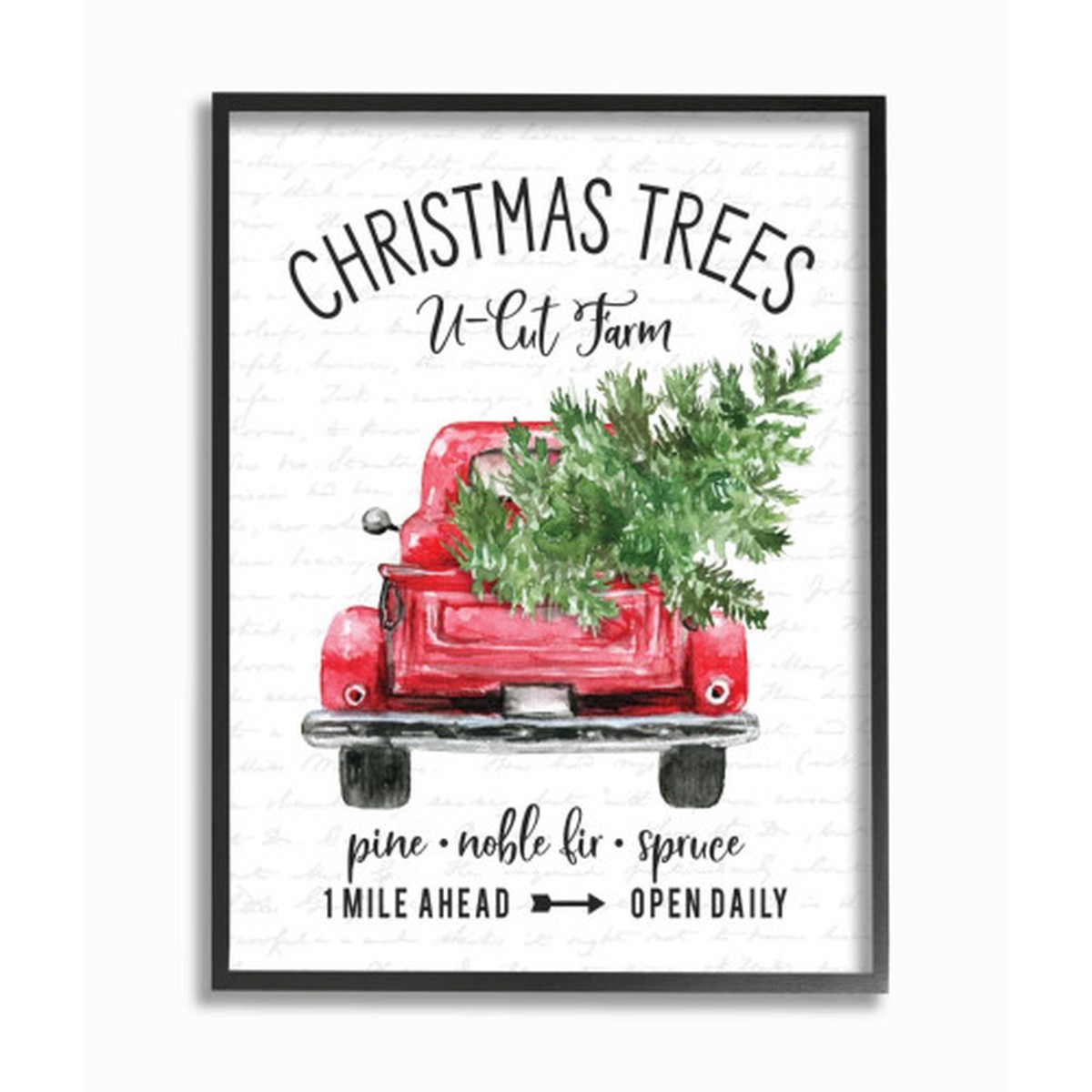 White and Red Farm Truck with Winter Pine Christmas Rectangular Framed Wall Art 20" x 16"