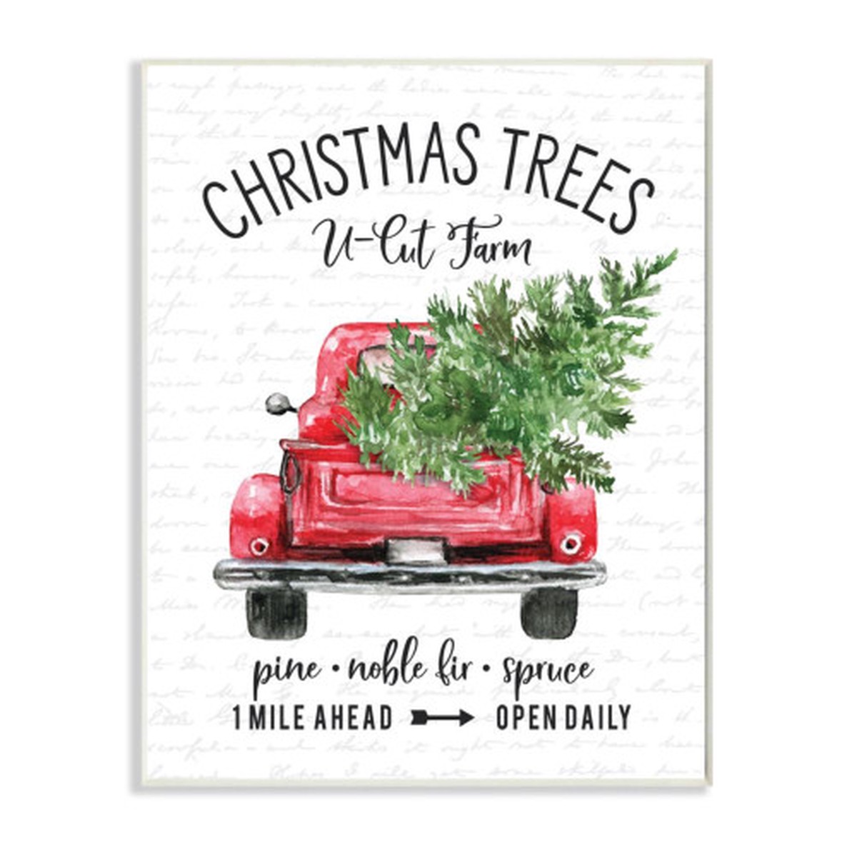 White and Red Farm Truck with Winter Pine Christmas Rectangular Wall Plaque Art 15" x 10"