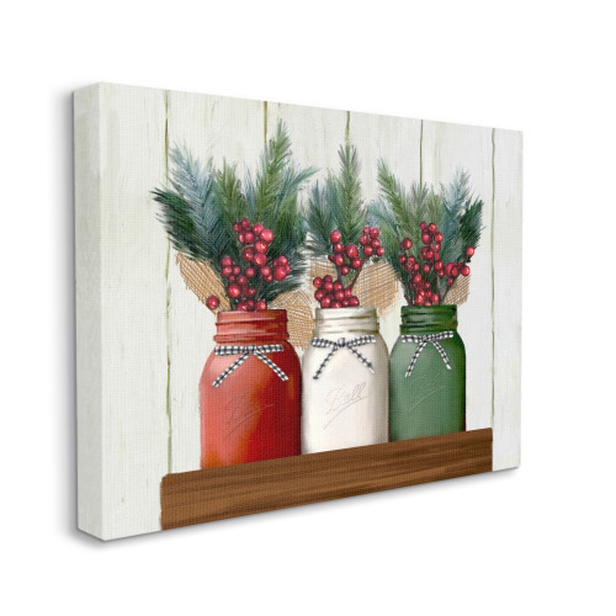 White and Red Jars Christmas Berry Bouquets Rectangular Canvas Wall Art Decor 30" x 24"