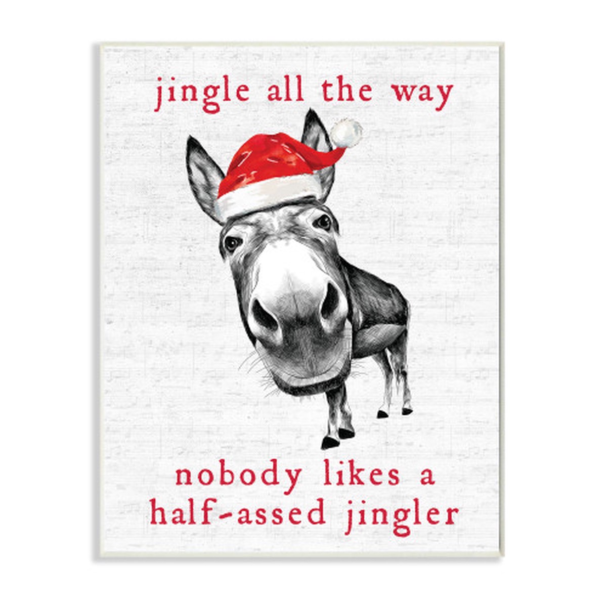 White and Red Jingle All The Way Sassy Christmas Donkey Rectangular Wall Plaque Art 19" x 13"