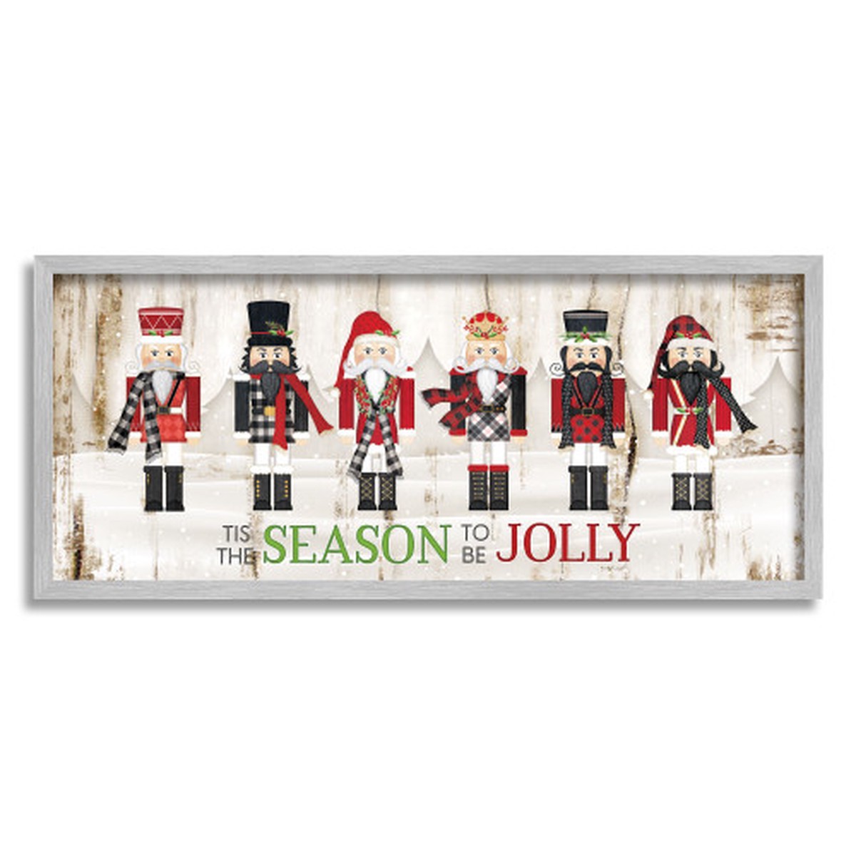 White and Red Jolly Christmas Nutcrackers Rectangular Framed Wall Art 10" x 24"