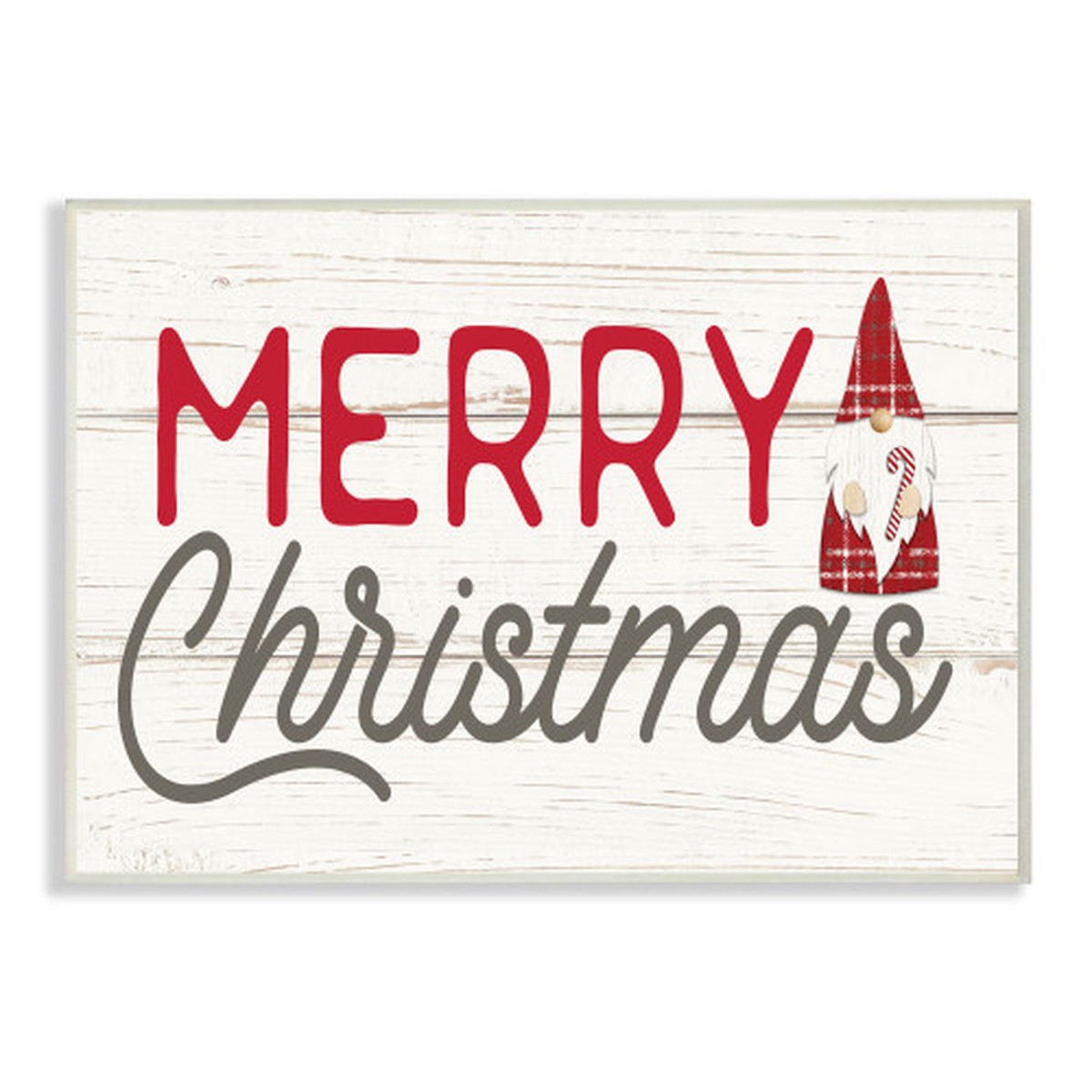 White and Red Merry Christmas Gnome Rectangular Wall Plaque Art Decor 19" x 13"
