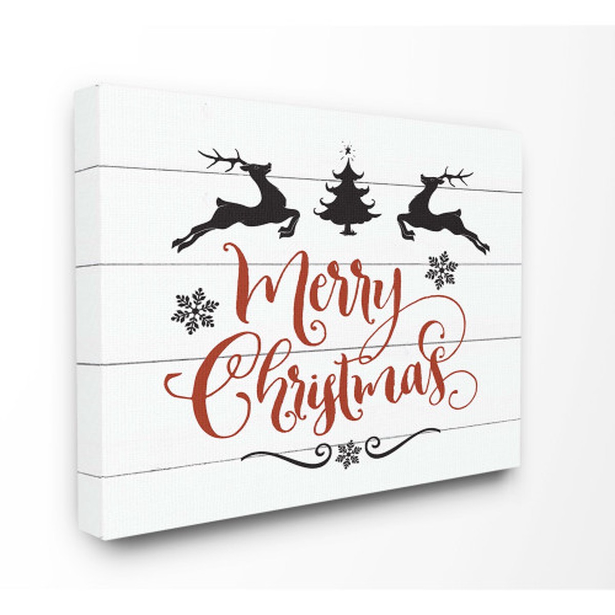 White and Red Merry Christmas Typography Reindeer Rectangular Canvas Wall Art 20" x 16"