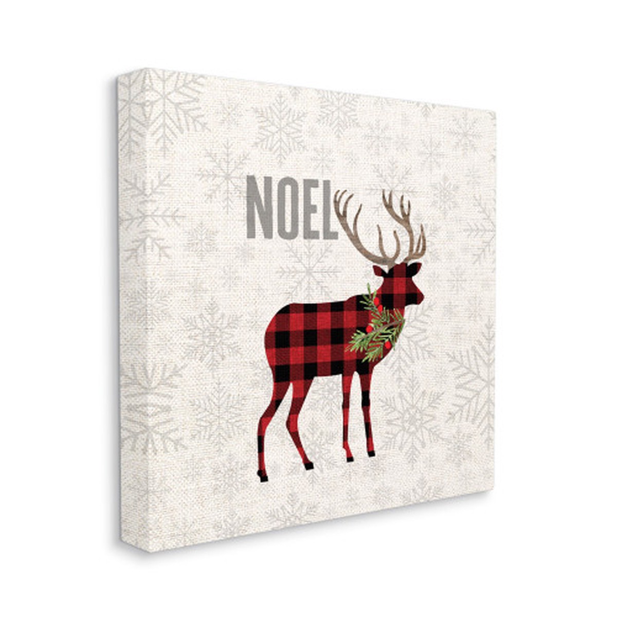 White and Red Noel Phrase Patchwork Reindeer Snowflakes XL Stretched Christmas Wall Art 30"
