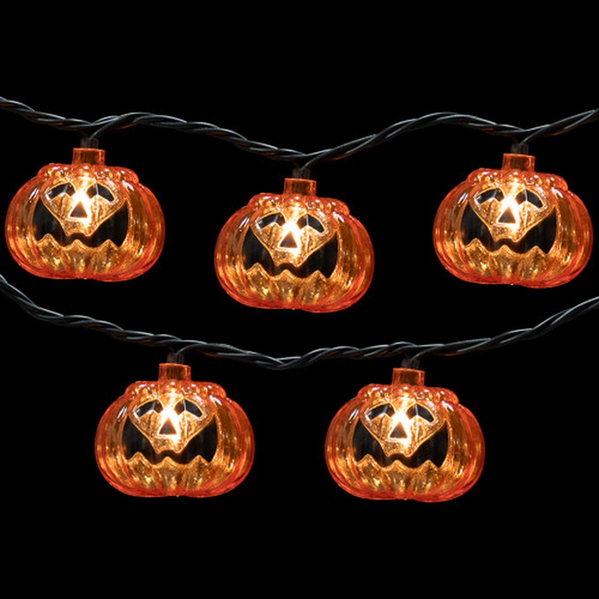 10ct Jack O Lantern Halloween Incandescent Lights - 7.5' Black Wire