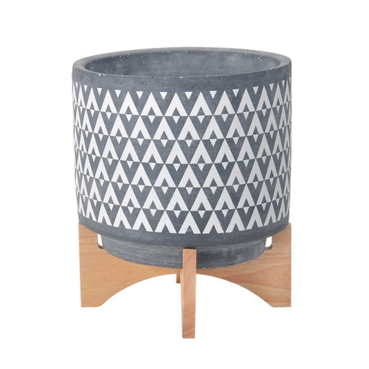 11" Gray and White Ceramic Aztec Planter on Stand