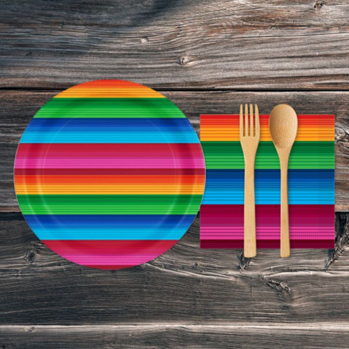 2 Ply Disposable Striped Fiesta Luncheon Party Napkins - 6.5" - Multicolor - Pack of 192