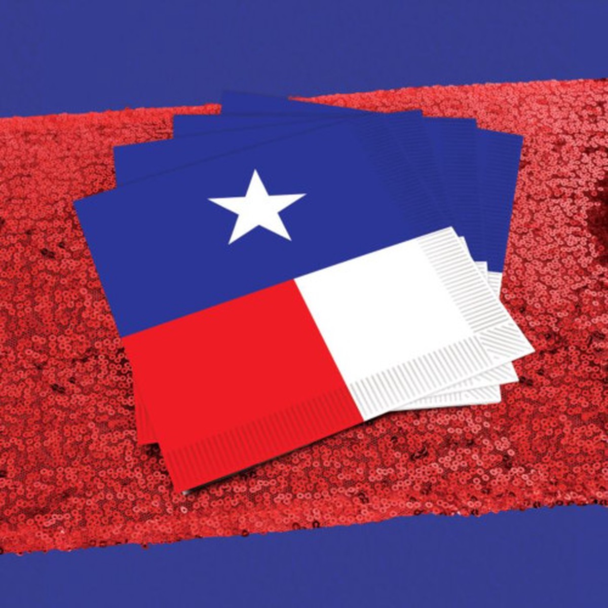 2-Ply Disposable Texas Star Luncheon Party Napkins - 6.5" - Blue and Red - Pack of 192