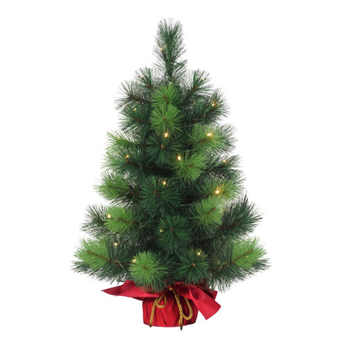 2' Pre-Lit Table Top Artificial Christmas Tree in Red Sac, Warm White Lights