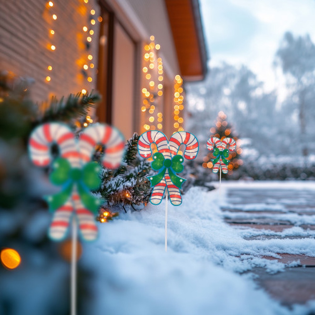 25.5" Lighted Holographic Candy Cane Outdoor Christmas Pathway Markers - Set of 3