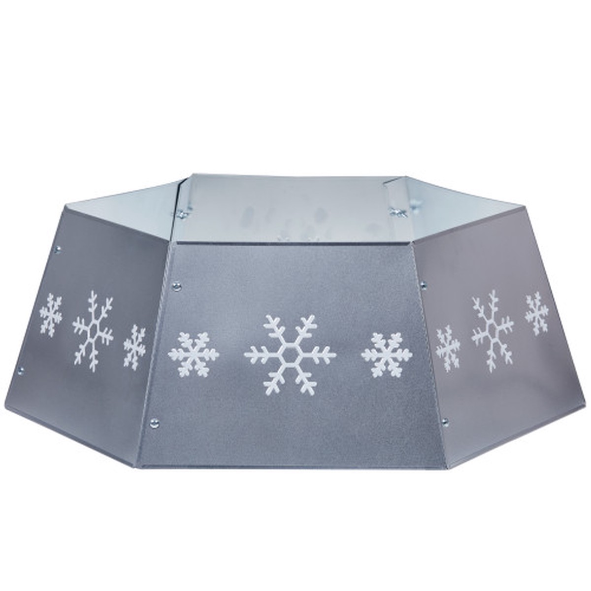 26.75" Silver with Snowflakes Metal Hexagonal Christmas Tree Collar