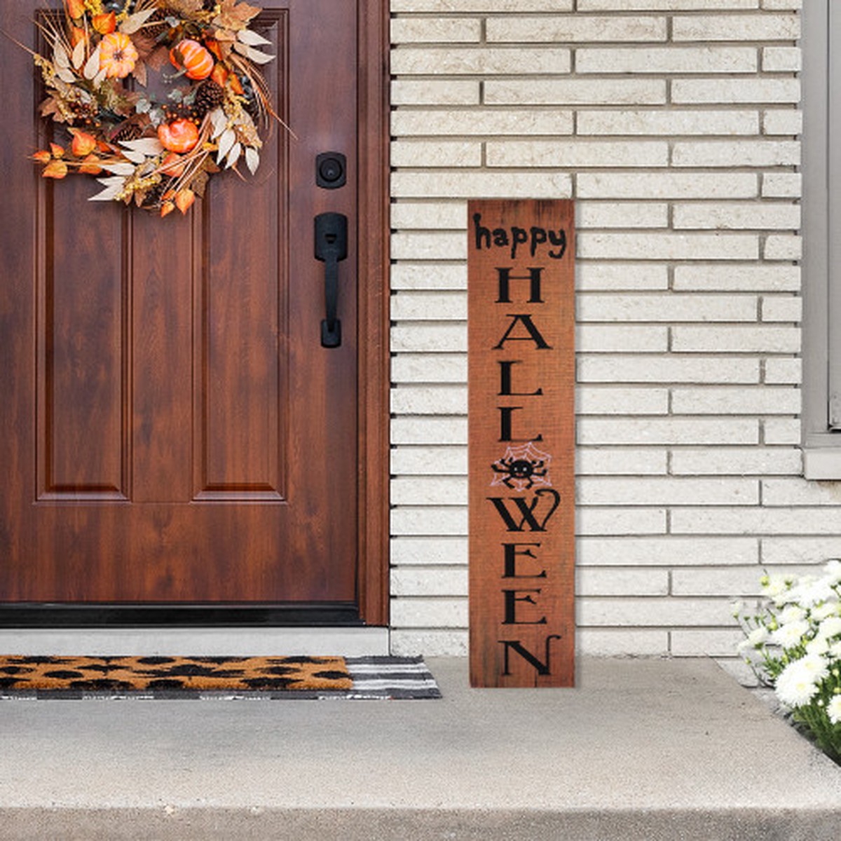 36" Happy Halloween Wooden Board Porch Sign with Spider Decoration