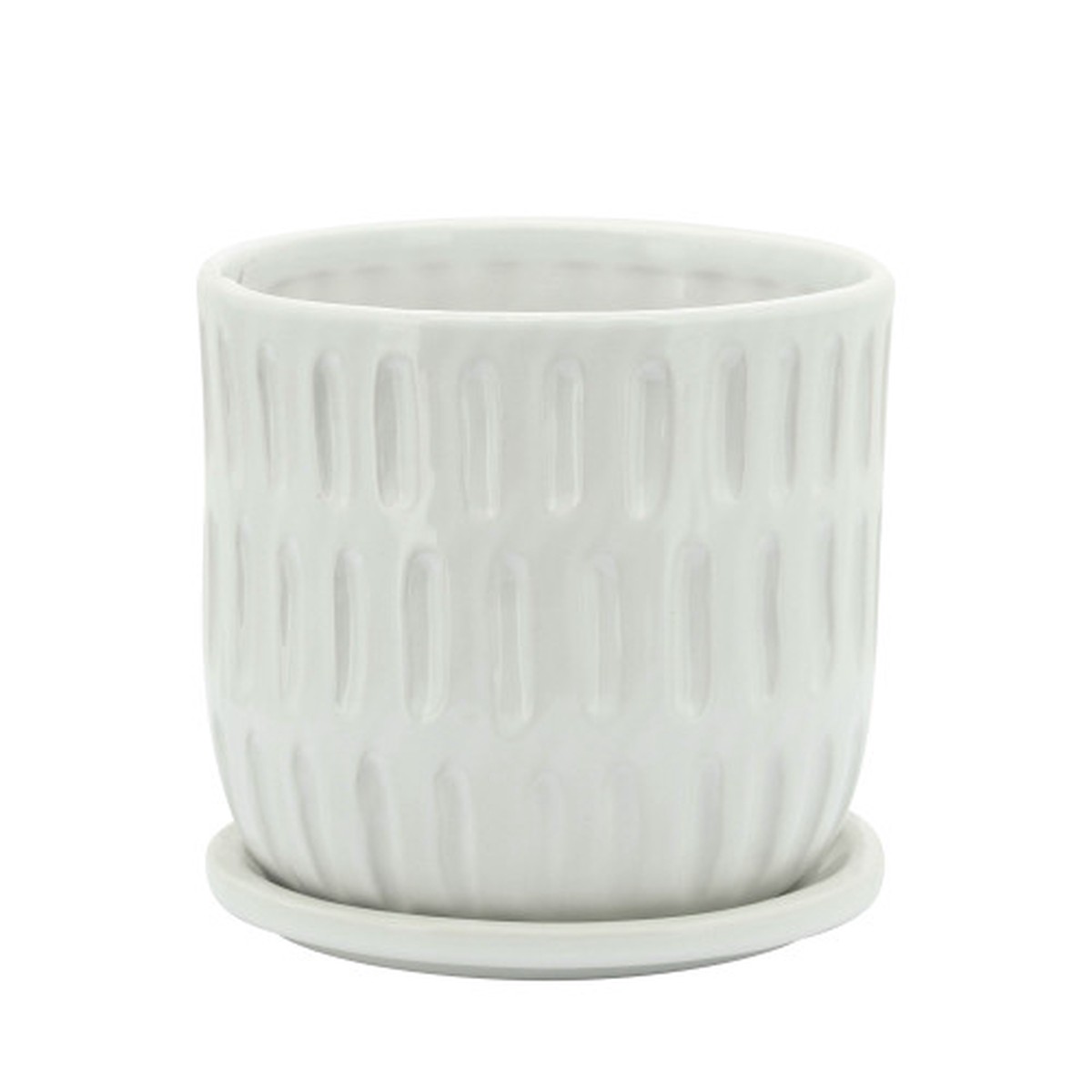 6" White Ceramic Textured Planter with Saucer