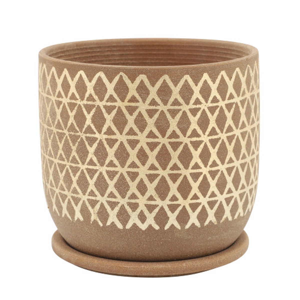 8" Tan Brown and Beige Ceramic Cross Planter with Saucer