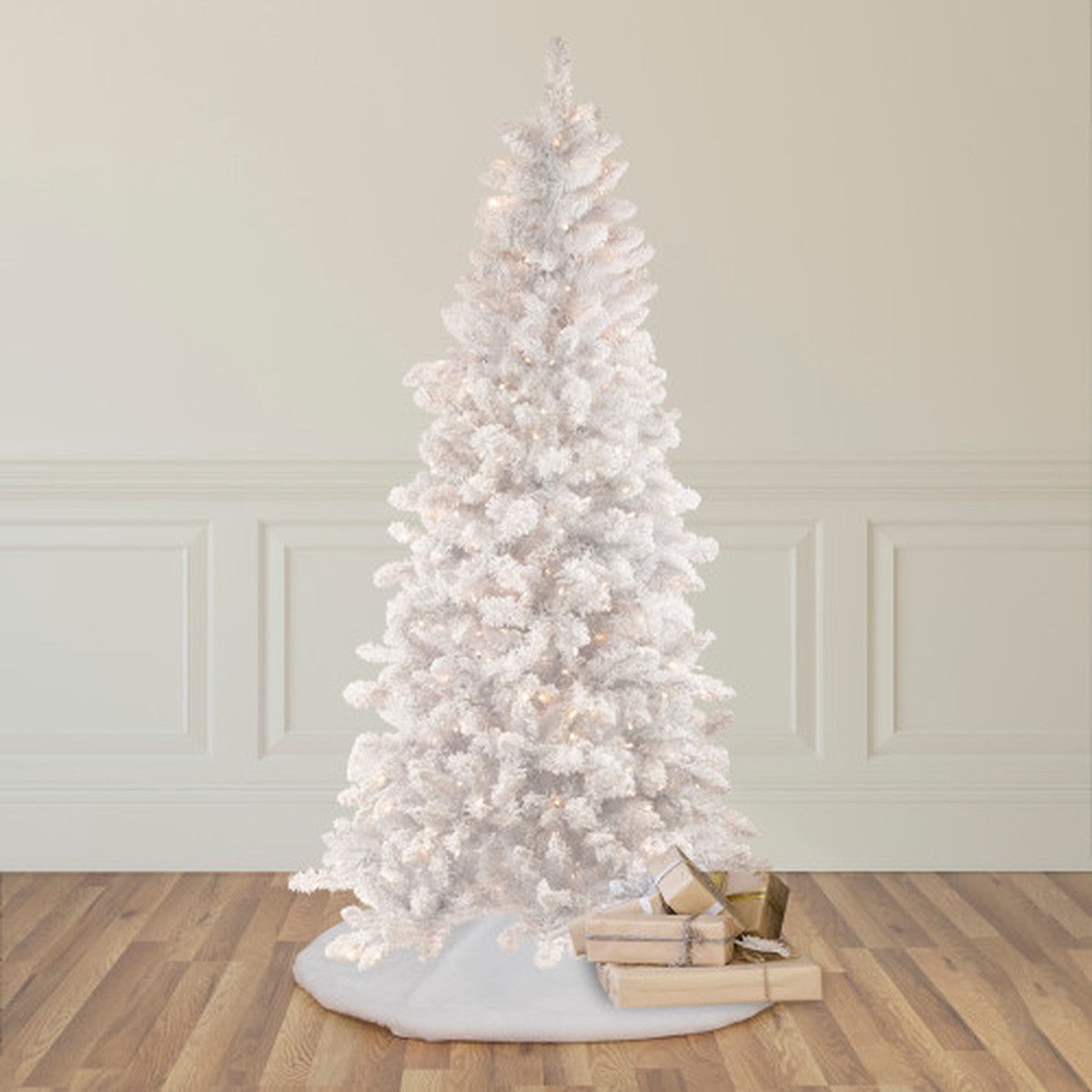 9' Pre-Lit Flocked Norway White Pine Artificial Christmas Tree - Warm White LED Lights