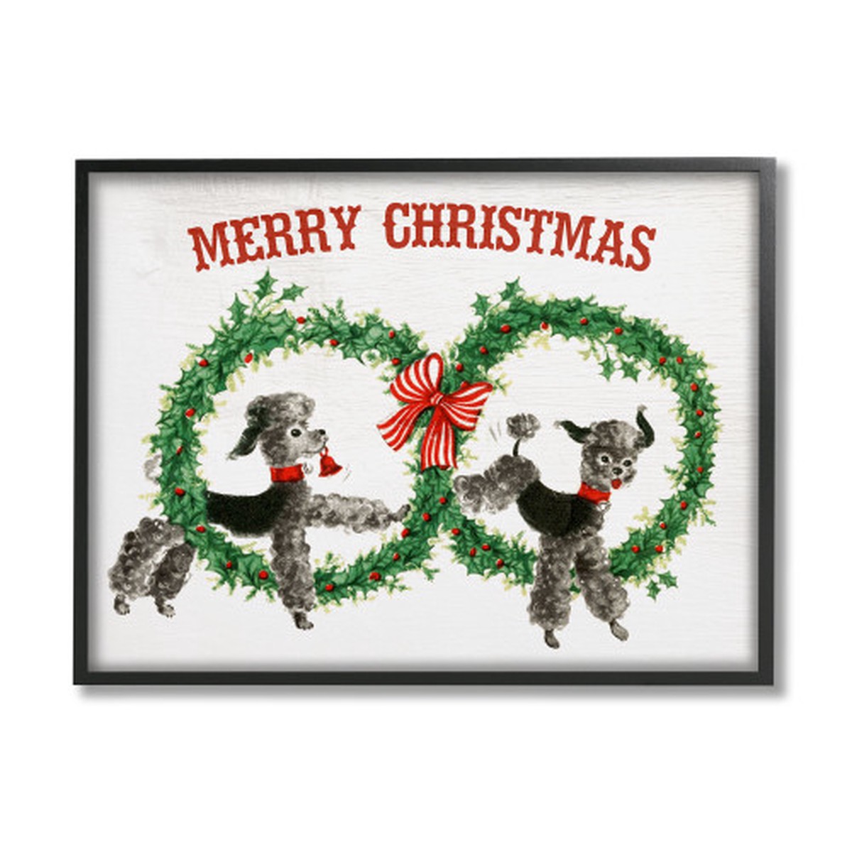 Beige and Black "Merry Christmas" Toy Poodle Wreaths Framed Christmas Wall Art 16" x 20"