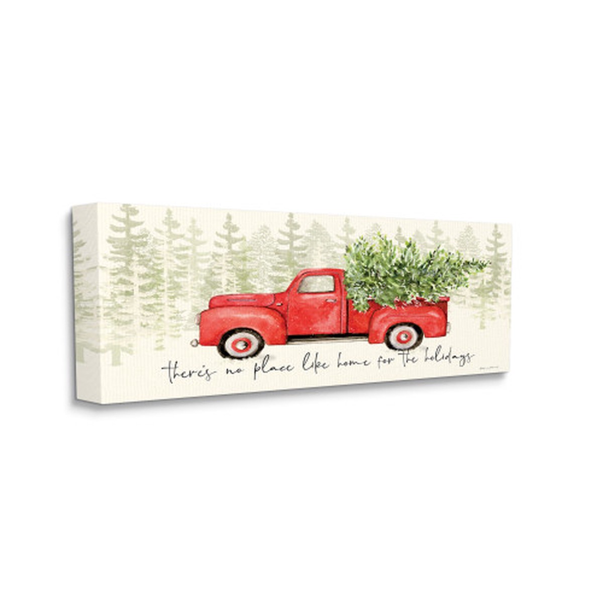 Beige and Green No Place Like Home Truck Christmas Tree Rectangular Canvas Wall Art Decor 30" x 13"
