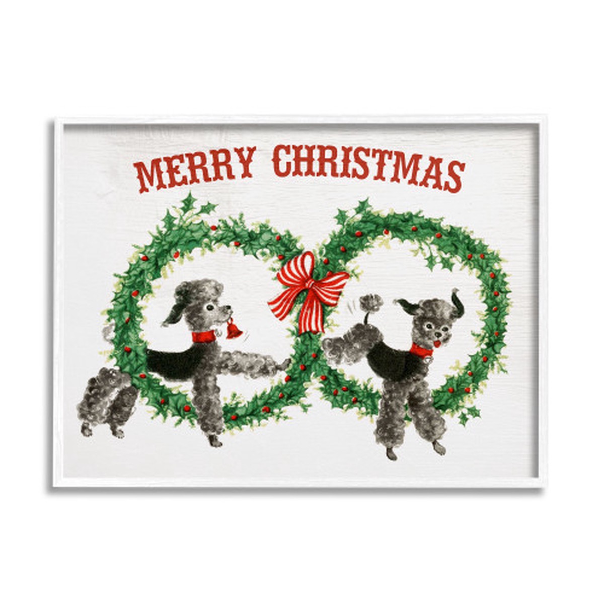 Beige and White "Merry Christmas" Toy Poodle Wreaths Framed Christmas Wall Art 16" x 20"