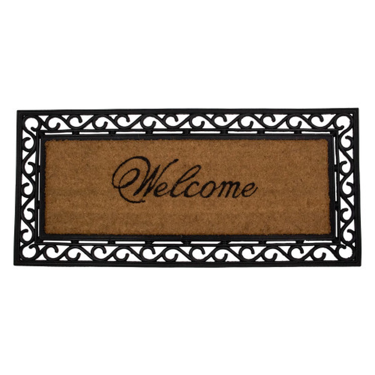 Black and Natural Coir Rectangular "Welcome" Doormat 22" x 48"