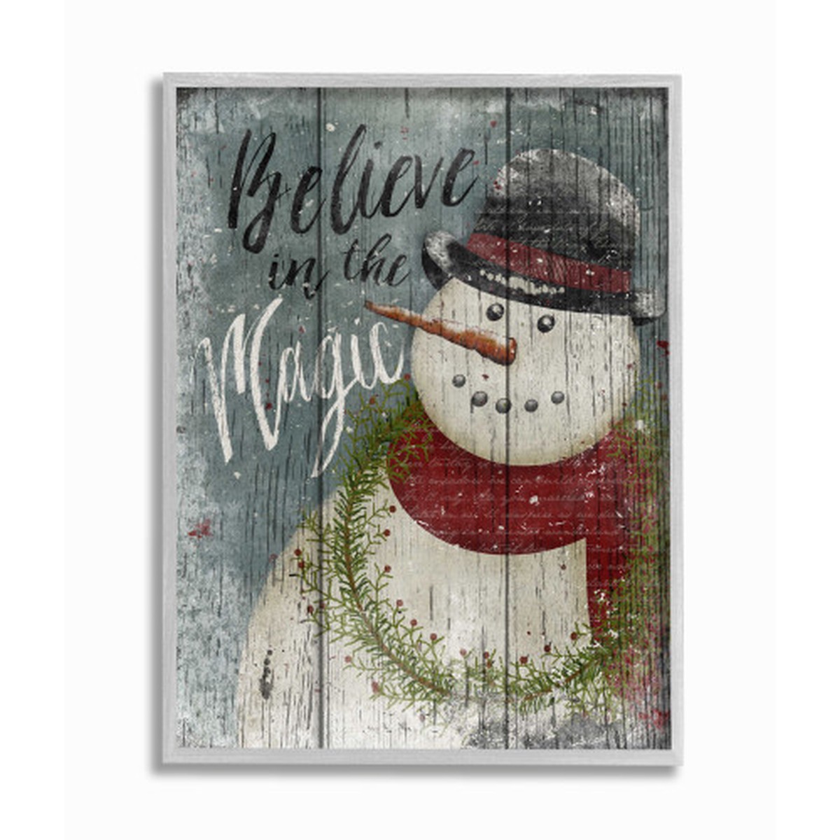 Black and White "Believe in the Magic" Snowman Framed Christmas Wall Art 20" x 16"