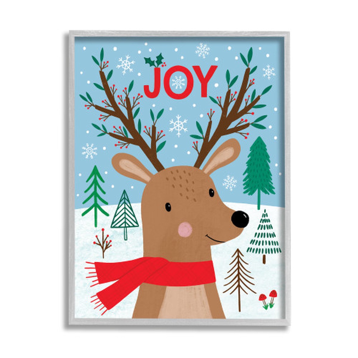 Blue and Brown Holly Reindeer Rectangular Framed Christmas Wall Art 30" x 24"