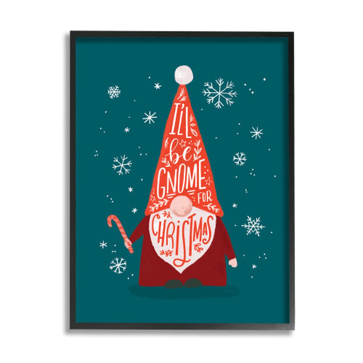 Blue and Red Gnome For Christmas Holiday Garden Elf Rectangular Framed Wall Art 20" x 16"