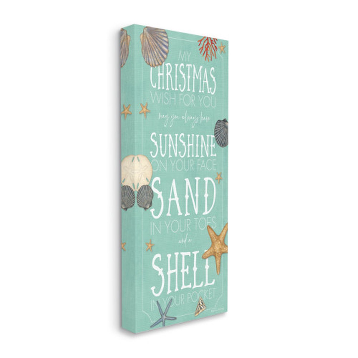 Blue and White "Christmas Wish" Sentiments Nautical Stretched Wall Art Decor 30" x 13"