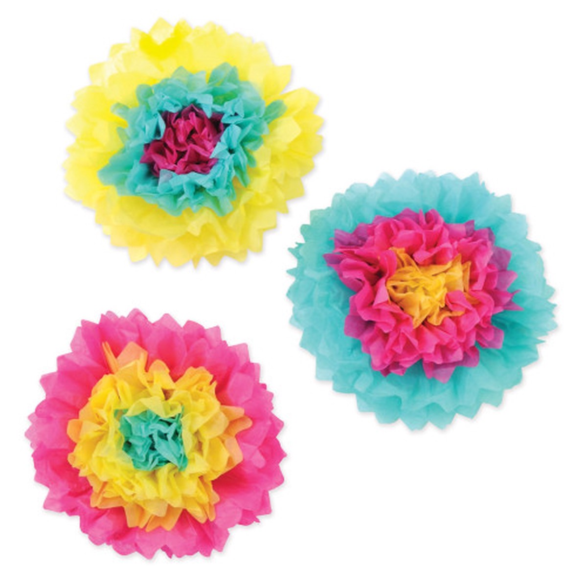 Bright Tissue Flower Hanging Decorations Photo Backdrop - 10" - Multicolor - Pack of 12