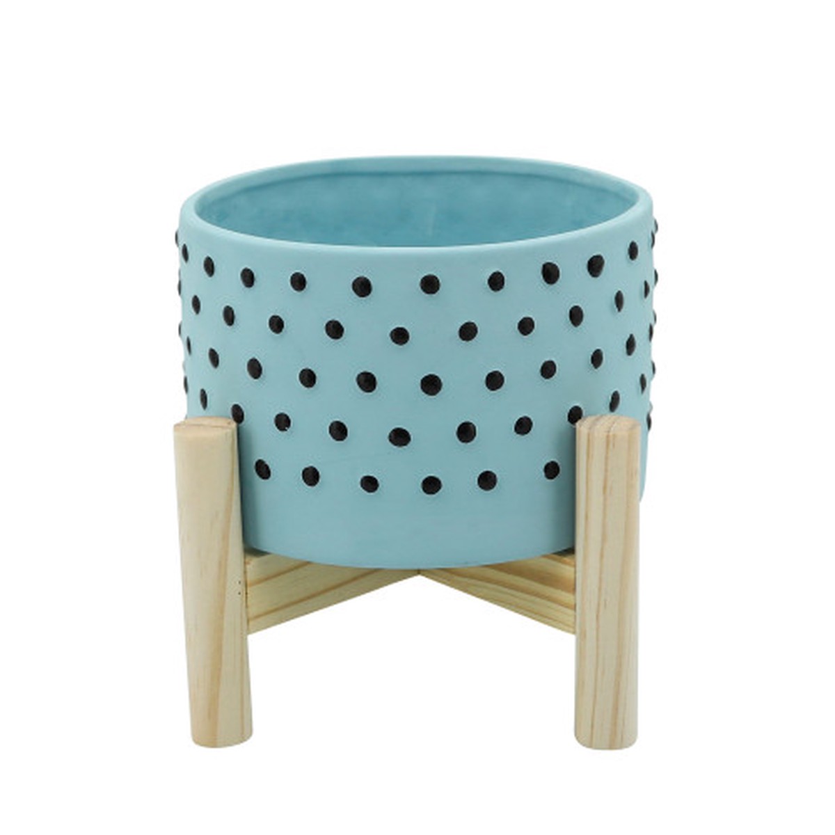 Ceramic Polka Dotted Planter with Stand - 6" - Blue