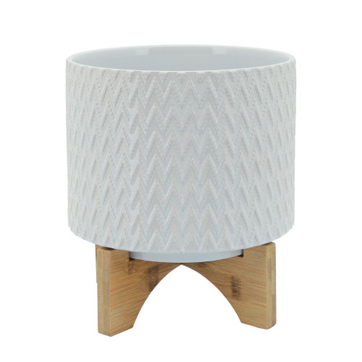 Chevron Ceramic Planter with Stand - 8" - White and Brown