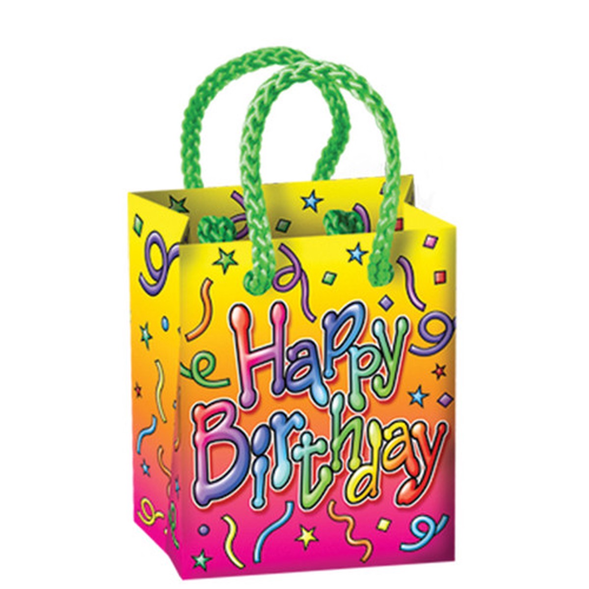 Club Pack of 48 Yellow and Pink "Happy Birthday" Mini Gift Bags 3.25''