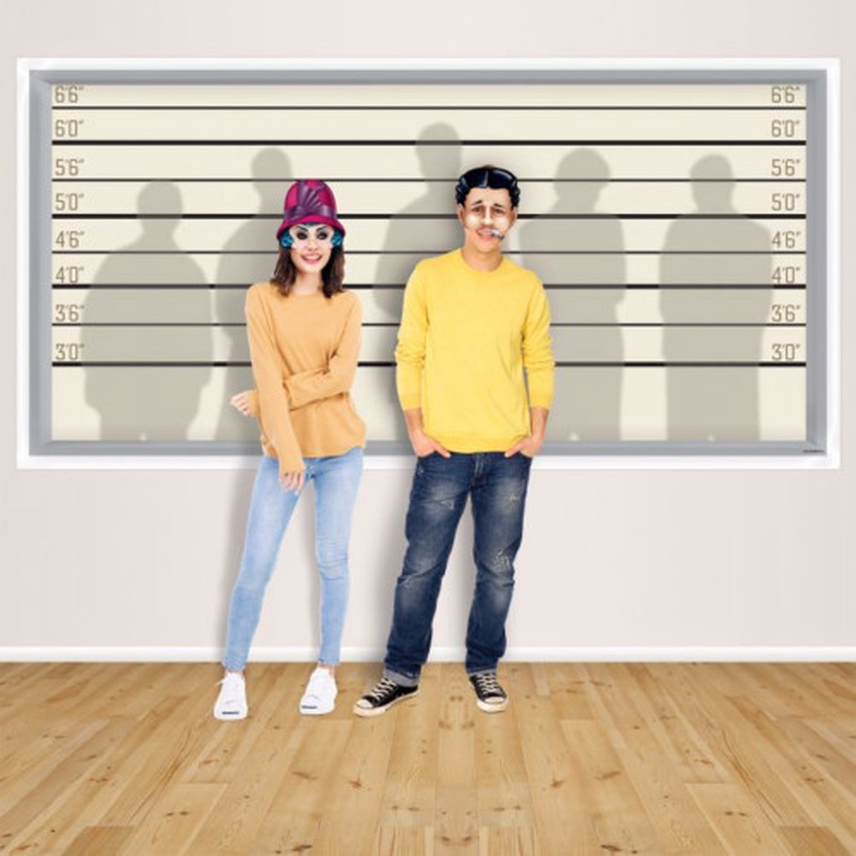 Criminal Line Up Photo Party Backdrop - Beige and Black - 62" - Beige and Black - Pack of 6