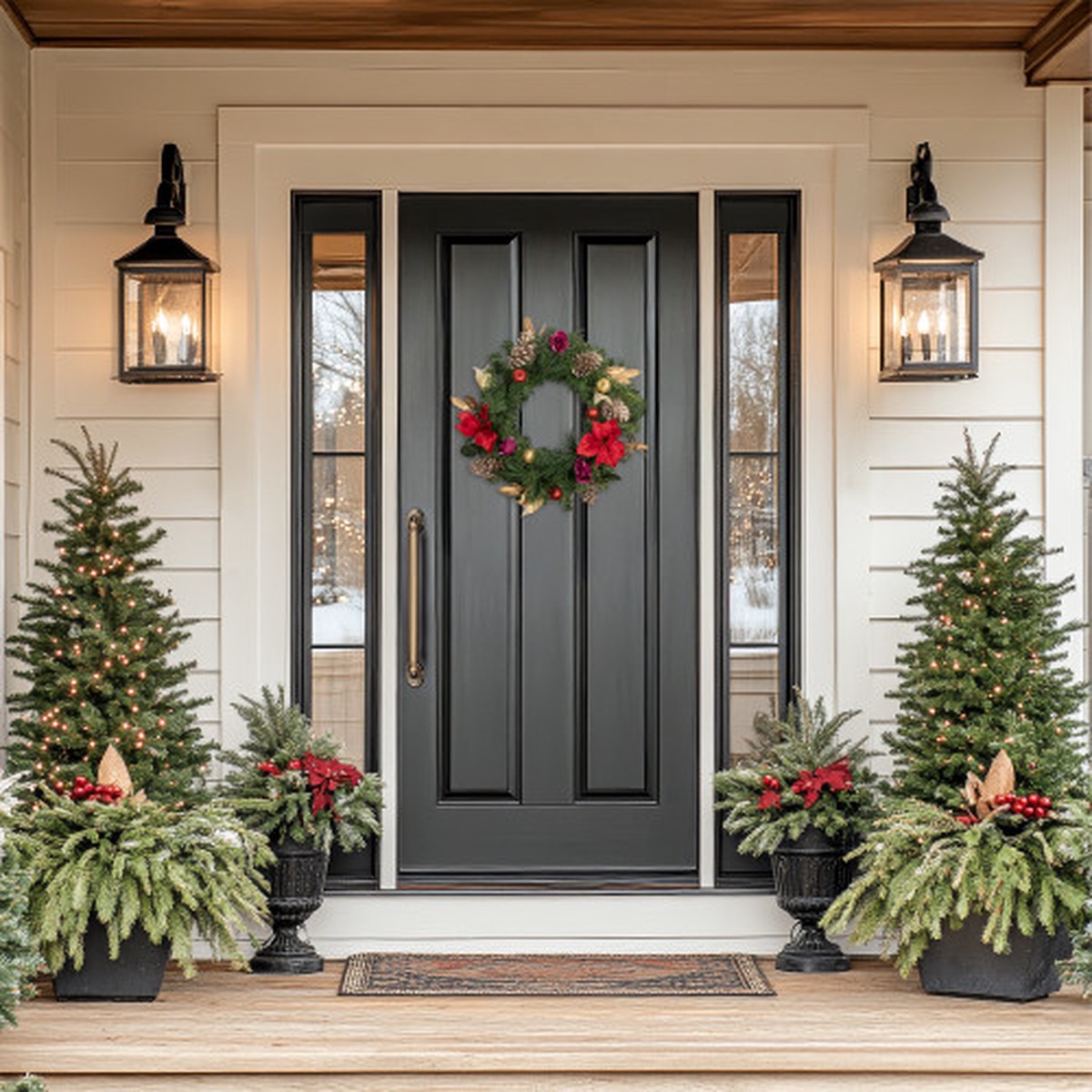 Decorated Red Poinsettia and Rose Artificial Christmas Wreath, 24-inch, Unlit
